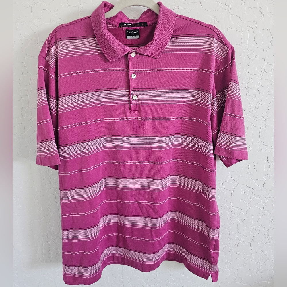 Nike Tiger Woods‎ Collection Dri-Fit Striped Golf Polo Shirt Men’s L Pink Purple